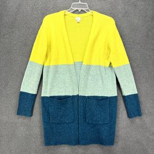 A New‎ Day Sweater womens Small Color Block Cardigan Open Front Pockets